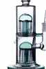 녹색 이중 팔 트리 퍼크 봉 두꺼운 유리 물 봉지 14mm Banger 흡연 물 담뱃대와 재활용 DAB 조작
