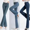 Jeans a vita alta con taglio a vita media da donna di promozione di alta qualità Moda per ragazze Pantaloni a campana nostalgici con fondo a campana Flares Spedizione gratuita 201223