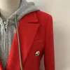High Street Est Stijlvolle designer Blazer Jacket Women S Zip Verwijderbare capuchon Double Breasted Red Casual Blazer LJ201021