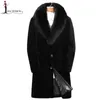 Limitado real sólido sem palto palto tamanho grande inverno ovelhas shearing Outerwear homens casaco de uma peça casaco longo raposa colar jaqueta lj201110