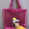 새로운! 클래식 핑크 파우치 쇼핑 메쉬 가방 리본 패션 스타일 여행 가방 비치 여성 워시 케이스 화장품 메이크업 보관 케이스