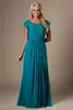 Teal Vintage Lace Chiffon Modest Bridesmaid Dresses With Cap Sleeves Long Floor Temple Wedding Party Dresses Maids of Honor Dresses