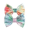 Ins 5 pollici Sirena Ragazze Girls Clip per capelli Pelle Capelli Archi Bambini Bambini Bambini Moda Bowknot Baby BB Clip Designer Girl Accessori per capelli