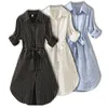 Mulheres listradas vestem túnica de manga comprida elegante vestido azul branco preto primavera verão senhoras listras casuais mini vestidos 2012041842698