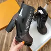 Designer Shoes Laureate Women Boots Flamingos Love Arrow Medal Martin Boot Winter Genuine Leather Coarse High Heel Shoes Luxury Chunky Heeled Booties