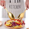 2PCS Stainless Steel Large Salad Spoon Fork Set Mixing Cooking Fruit and Kitchen Restaurant Tool 211229