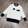 1225 2021 Primavera Marca de Verão Mesmas Estilo Black White Pullover de Alta Qualidade Grupo de Manga Longa Camisola Mulheres Qiani