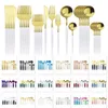 30 teile/satz Weiß Gold Besteck Set 304 Edelstahl Geschirr Set Messer Gabel Kaffee Löffel Abendessen Home Küche Geschirr Sets HH21165O