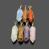 Hand Woven Natural Gemstone Hexagonal Column DIY Pendant Golden Copper Wire Winding Bullet Shaped Stone Men Women Necklace Amethyst Healing Crystal Jewelry