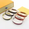 Europa Amerika Mode Stijl Dame Vrouwen Titanium staal Gegraveerd F Initialen Rood Zwart Emaille Brede Bangle Armbanden 3 Color3172