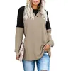 Winter Autumn Patchwork O Neck Solid Color Top's Fashion Casual Loose Plus Size Tees Tunic T Shirt Long Sleeved Pullovers 220315