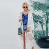 Women's Swimwear lace long sleeve belt beach smock Cover-up white