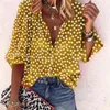 Tanifa 2021 New Fashion Daisy Floral Print Shirts Women V Neck Long Sleeve Button Tops Casual Loose Plus Size Blouse H1230