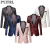 Pyjtrl Hommes Pink Royal Blue Bourgogne Floral Jacket Jacket Jacket Mariage Mariage Pal Slim Fit Tuxedo Party Dîner Chanteurs Blazers LJ201103