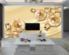 Lyxig Golden 3D Wallpaper Golden Diamond Flower HD 3d Bakgrund Romantisk Blomma Dekorativ Silk 3D Väggmålning
