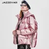 Ny ankomst YA8003 # Original Desginer Jazzevar Winter Fashion Street Kvinnor Edgy Sliver Kort Down Jacket Cool Girls Zipper Hooded Down Coat