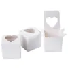 PVC-fönster Cupcake Box 7.5 * 7.5 * 7.5cm Vit Glänsande Hjärtformad Fönsterkaka Presentförstärkning Lådor för Alla hjärtans dag Bröllop