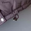 Yitimoky Kış Ceket Kadın Parkas Boy Fermuar Kadın Sıcak Zarif Kirpi Ceket Giysileri Harajuku Kore Moda Mor 211216
