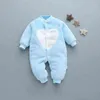 Baby flicka pojke tjock romer varm vinter nyfödd spädbarn baby leopard carto fleece romer jumpsuit mjuka pyjamas kläder 2021 nyaste G1221