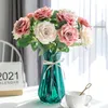 Fake Single Stem Curling Rose 17.72" Length Simulation Oil Painting Camellia for Wedding Home Decorative Artificial Flowers