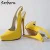 Sorbern geel glanzende vrouwen slingback pomp schoenen puntige teen maat US12 platform zomer schoenen 20cm hoge hakken aangepaste kleuren