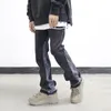 High Street Washed Color Match Jean micro-évasé effiloché Hommes Straight Spliced Retro Loose Casual Denim Pantalon Hip Hop Pantalon