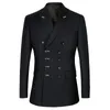 Men Suits Double Breasted Slim New Fashion Suit Peak Lapel Wedding Groom Business Party Prom Costume Navy Blue Black Dark Gray 201106