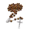 Beads de madeira longa cruz colar rosário religioso jesus oração jóias presente para homens mulheres