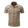 Arrive Mens Cargo Shirt Men Casual Solid Short Sleeve s Multi Pocket Work Plus Size 100% Cotton 220309