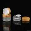 High End 5g 10g 15g 20g 30g 50g 100g Frosted Glass Face Cream Cosmetic Jars with Bamboo Lids Wide Mouth Skin Care Packaging Lotion Cream Bottles and Jars Wholesale