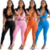 Femmes Deux Pièces Ensemble Survêtement Femme Sexy Avec Halter Neck Et Dos Ouvert Taille Corde Solide Couleur Barboteuses Pantalon 2022 tendances Combishort S-XL