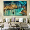 JQHYART A small town at night Moat building ship Painting Canvas Wall Art Picture On Prints Poster Home Decor Canvas No Frame Y200102