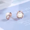 White Pearl Stud Earrings For Women Fashion Jewelry 925 Silver Rose Gold-Color Korean Female Party Gift Not Allergic 873