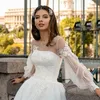Moda Bir Çizgi Gelinlik Mücevher Uzun Kollu İllüzyon Özel Yapımı Aplike Boncuklu Prenses Gelinlikleri Glitter Sweap Train Robes De Marie