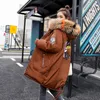 Winter Parkas Women 2020 New Embroidery Hooded Fur Collar loose long coat Mujer厚い暖かいカジュアルオーバーコートファッションブラックジャケットLJ201021