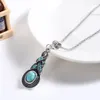 Bohemian Jewelry Set Retro Pattern Blue Crystal Turquoise Necklace Earrings female whoelsale