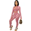 Kvinnors Tracksuits Vit Striped Patchwork Zipper Up Top Leggings Two Piece Set Women Deep V Neck Skinny Streetwear Party Club Bodycon Sweat