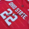 2020 New Ohio State Buckeyes College Basketball Jersey NCAA 22 Redo Red Tout Cousu et Broderie Hommes Taille Jeunesse