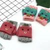 Winter 2019 Kinderhandschuhe Großhandel Jungen und Mädchen Kinder Cartoon Katze Flip Halbfinger Schreiben warme winddichte Handschuhe Baby Strickhandschuh