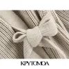 KPYTOMOA Femmes Mode avec Wrap Attaché Cardigan Tricoté Pull Vintage Manches Longues Lâche Femelle Survêtement Chic Tops 210204