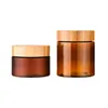 250g 250ml Matter Frosted Amber PET Plastic Jar Cream Bottle with Bamboo Wood Lid Bamboo Cap 150ml 150G Clear Cosmetic Packaging Containers Candy Pots