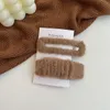 2 stks Melk koffie pluche geplooid haar clips set vrouwen holle rechthoek vorm clips tweedelig haarspeld haaraccessoires