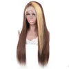 Ishow 28 30 inch 150% 180% 250% High Density 4*4 Human Hair Wigs Transparent Lace Closure Wig Straight for Women Honey Blonde 4/27 Highlight Ombre Color