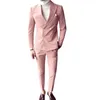 Double Breasted Groom Wedding Tuxedos Mens Suits 2 Pieces Pink Long Sleeve Slim Fit Handsome Man Formal Wear Male Blazer Custom Made