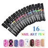 16 Renkler / Set 3D Nail Art Kalem Nail Art için DIY Tasarım Çizim Boyutu UV Jel Lehçe Marker Kalem Tırnak Dekorasyon Araçları Manikür