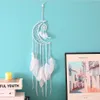 Atrapasueños grande con forma de media luna para niños, decoración colgante de pared, atrapasueños de plumas blancas hechas a mano para regalo artesanal de boda