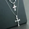 Double Cross Pingente colares em camadas de aço inoxidável colar de strass crucifixo católico garganta mulheres jóias1