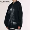 GONTHWID Mens Hip Hop Zip Up Streetwear Hooded Sweatshirt Jacket Gothic Streetwear Mens Vintage Print Zipper Hoodie Black 220124