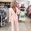 2020 Spring Fashion Sexy Nieuwe Women S Suit Red White Set Belt Jacket Trousers 2 Two Piece Office Celebrity Party Pants Set LJ201126