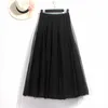 High Quality Double Layers Tulle Skirt Asian Fashion Expandable Gabonese Princess Skirt Pleated Mesh Bubble A Line Woman Skirts